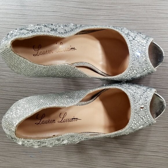 Lauren Lorraine Candy Crystal Peep Toe Pump, Silver, Womens Size 7 M - Picture 10 of 12